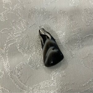 Black and White Natural Banded Agate Swirl Pendant vintage 70s handmade